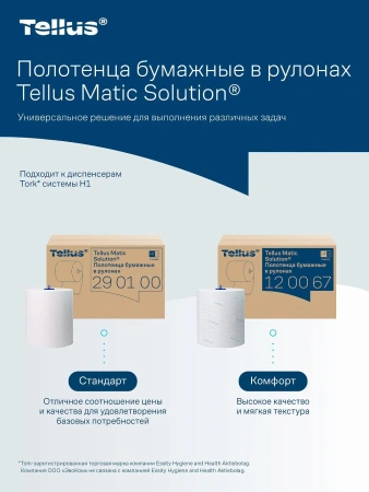 ТОРК: Tellus Полотенца бумажные H1 Софт матик Стандарт 1сл 280м/21 белые