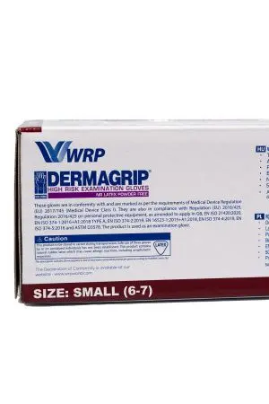 Перчатки: латексные Dermagrip High Risk S неопудренные нестерильные синие /пач.=50 шт.