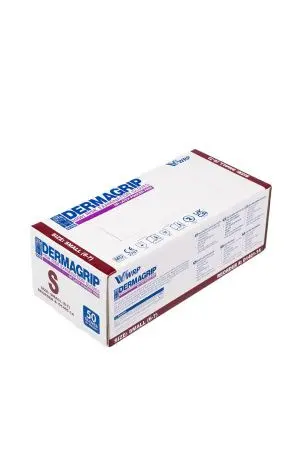 Перчатки: латексные Dermagrip High Risk S неопудренные нестерильные синие /пач.=50 шт.