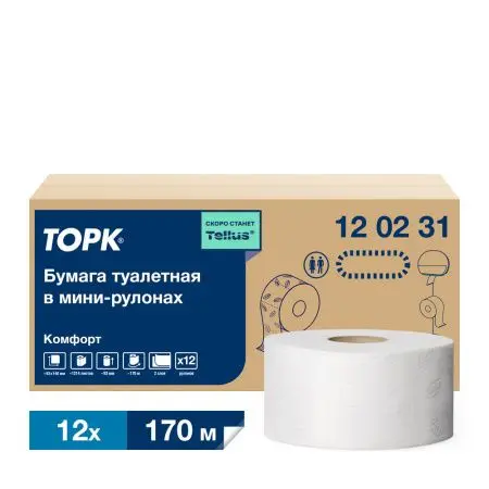 ТОРК: Tellus Бумага туалетная T2 Комфорт 2сл 170м/9,2 белая