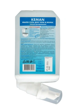 Кеман: Мыло-гель для душа 1000мл для тела и волос в картридже бесцветное с отдушкой