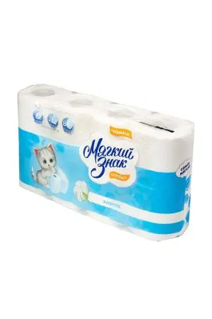 Бумага туалетная: 2сл 16,25м целлюлоза цвет белый Мягкий знак Комфорт Котенок /пач.=8 шт.
