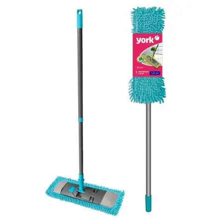 Хозяйственный инвентарь: Швабра YORK Сальса с плоским МОПом микрофибра , телескопический черенок 130 см, еврорезьба