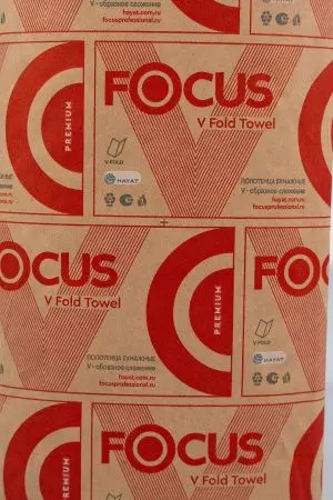 Хаят: Полотенца бумажные V 2сл 200л 23х23см ФОКУС ПРЕМИУМ белые ПЭ