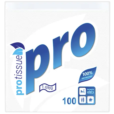 Бумажные салфетки: столовые 1сл 100листов 24х24 PROtissue белые