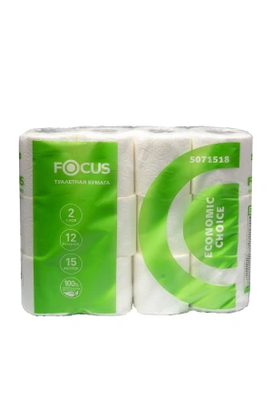 Хаят: Бумага туалетная 2сл 15м ФОКУС Экономик Чойс белая /пач.=12 шт.