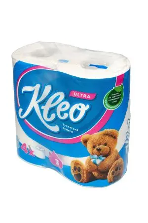 Бумага туалетная: 3сл 18м целлюлоза цвет белый Клео Ультра /пач.=4 шт.