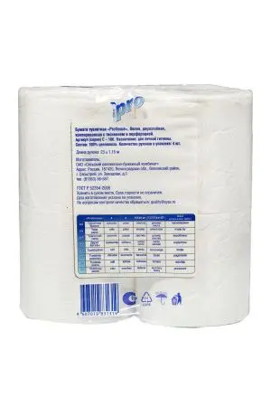 Бумага туалетная: 2сл 23м целлюлоза цвет белый PROtissue /пач.=4 шт.