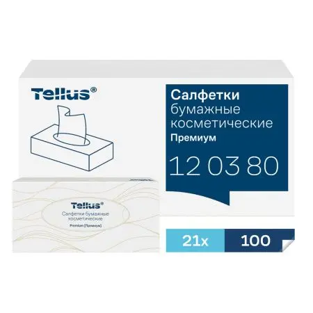 ТОРК: Tellus Салфетки *F1 Премиум 2сл 100л 19х21см для лица ультрамягкие белые