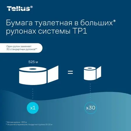 ТОРК: Tellus Бумага туалетная T1 Стандарт 1сл 525м/9,5 белая