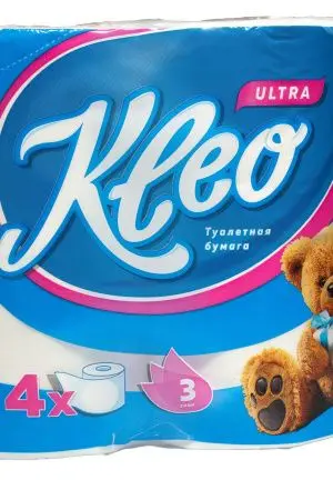 Бумага туалетная: 3сл 18м целлюлоза цвет белый Клео Ультра /пач.=4 шт.