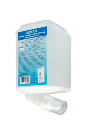 Кеман: Мыло-гель для душа 1000мл для тела и волос в картридже бесцветное с отдушкой