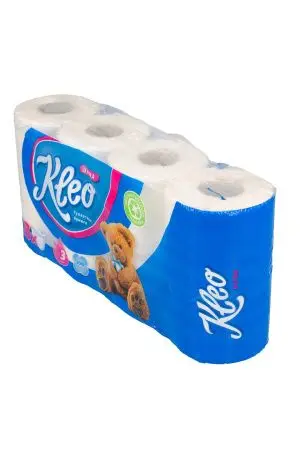 Бумага туалетная: 3сл 18м целлюлоза цвет белый Клео /пач.=8 шт.