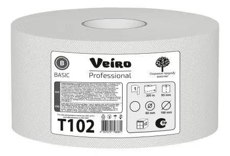 VEIRO: Бумага туалетная 1сл 200м/9,2 Basic натуральный