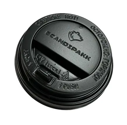 Одноразовая продукция: Крышка к стакану бумажному d=90мм с питейником черная Скандипакк /пач.=100 шт.