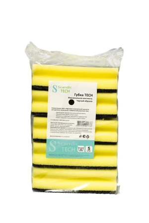 Губки,скрабы: для посуды Скандик Тек 16х7х4.5 черный абразив /пач.=5 шт.