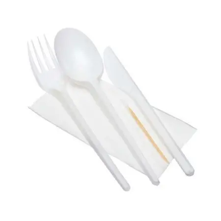 Одноразовая продукция: Набор столовых приборов 5 (вилка, столовая ложка, нож, зубочистка, салфетка) белый