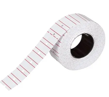 Канцелярские товары: Этикет-лента 21,5х12мм 1000 этикеток белая с красной полосой /пач.=10 шт.