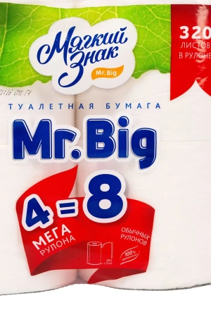 Бумага туалетная: 2сл 40м целлюлоза цвет белый Мягкий Знак Мистер Биг /пач.=4 шт.