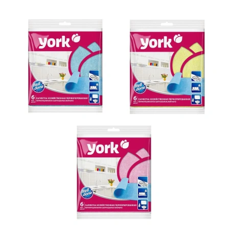 ХозСалфетки: *универсал 34х35 вискоза перфорированные York /пач.=6 шт.