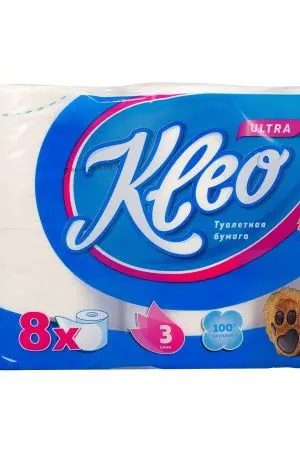 Бумага туалетная: 3сл 18м целлюлоза цвет белый Клео /пач.=8 шт.