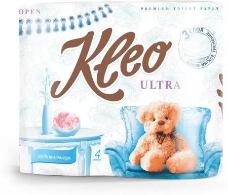Бумага туалетная: 4сл 18м целлюлоза цвет белый Клео Ультра /пач.=4 шт.