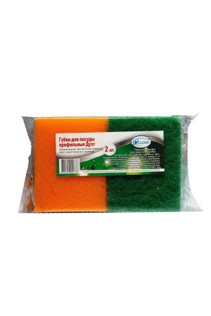 Губки,скрабы: для посуды VCLEAN Дуэт 8.5х6.5х4.5 поролон+абразив с выемкой для пальцев /пач.=2 шт.