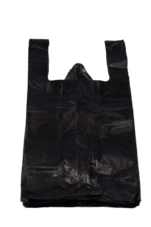 Одноразовая продукция: Пакет-майка полиэтиленовый 30+16х55см 13 мкм черный /пач.=100 шт.