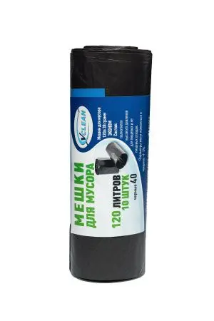Мешки для мусора: 120л 70х110 ПВД VCLEAN 40 черные 38г /рул.=10 шт.