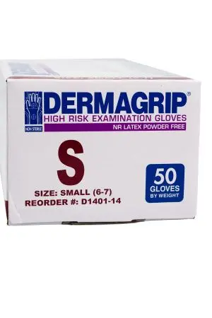 Перчатки: латексные Dermagrip High Risk S неопудренные нестерильные синие /пач.=50 шт.