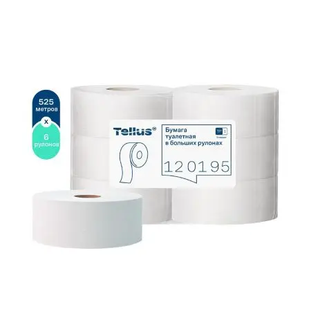 ТОРК: Tellus Бумага туалетная T1 Стандарт 1сл 525м/9,5 белая