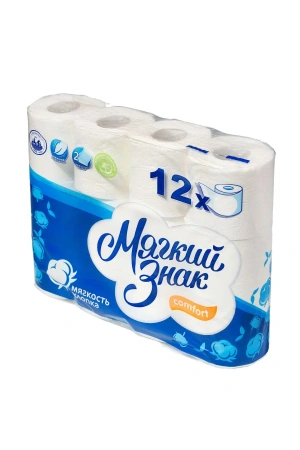 Бумага туалетная: 2сл 16,25м целлюлоза цвет белый Мягкий знак Комфорт Котенок /пач.=12 шт.