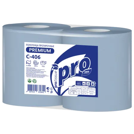 Вик: Полотенца протирочные 2сл 350м 35х33 целлюлоза синие с тиснением PROtissue Premium