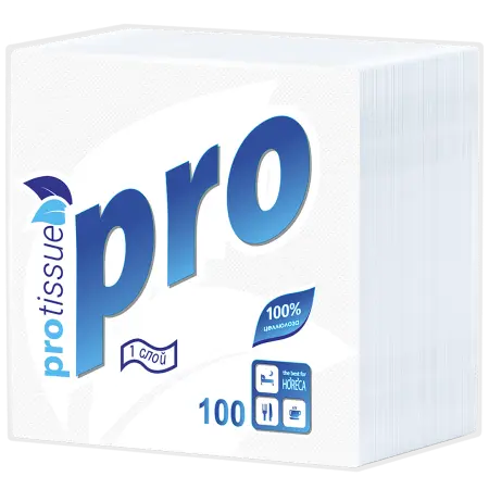 Бумажные салфетки: столовые 1сл 100листов 24х24 PROtissue белые