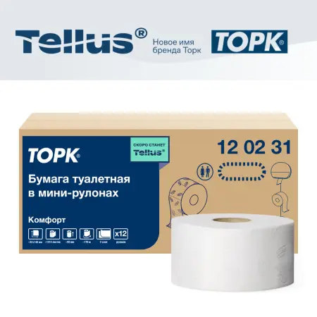 ТОРК: Tellus Бумага туалетная T2 Комфорт 2сл 170м/9,2 белая