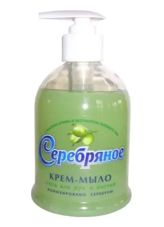 Мыло жидкое: СЕРЕБРЯНОЕ 300мл с маслом оливы и экстрактом зеленого чая