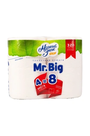 Бумага туалетная: 2сл 40м целлюлоза цвет белый Мягкий Знак Мистер Биг /пач.=4 шт.