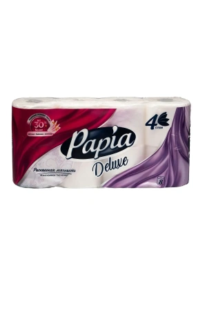 Бумага туалетная: 4сл 16,1м целлюлоза цвет белый ХАЯТ ПАПИЯ Делюкс /пач.=8 шт.