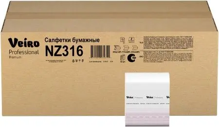 VEIRO: Салфетки бумажные Z 1сл 250л 11.1х22.5см белые Premium для диспенсеров
