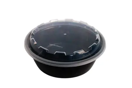 Одноразовая продукция: Контейнер 530мл d152 круглый черный с крышкой /пач.=150 шт.