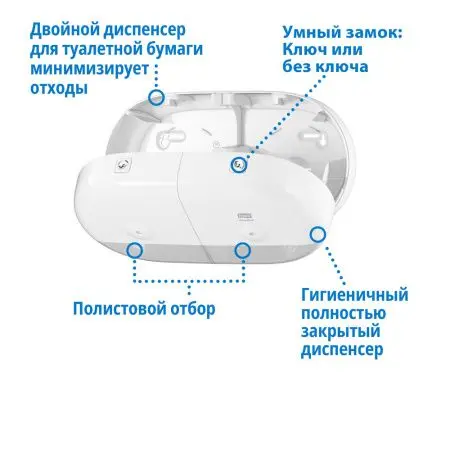 Tork: Диспенсер T9 SmartOne® двойной для туалетной бумаги в мини рулонах белый