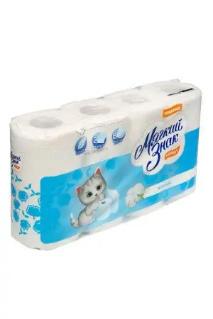 Бумага туалетная: 2сл 16,25м целлюлоза цвет белый Мягкий знак Комфорт Котенок /пач.=8 шт.