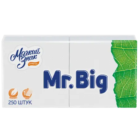 Бумажные салфетки: столовые 1сл 250листов 24х24 ЕСО белые