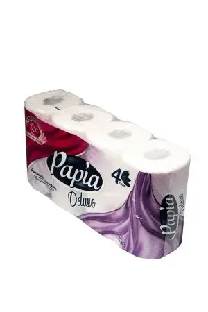 Бумага туалетная: 4сл 16,1м целлюлоза цвет белый ХАЯТ ПАПИЯ Делюкс /пач.=8 шт.